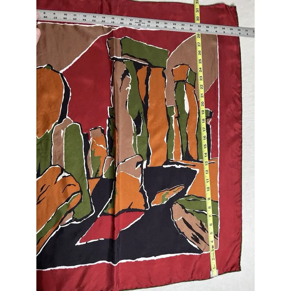 VTG Lyall Design Stonehenge Souvenir MCM Silk Scarf Heritage Made in England - Picture 3 of 5